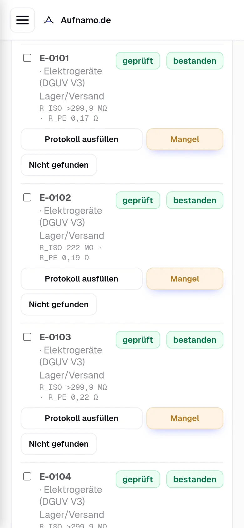 Vor Ort — die Checkliste mit Messwerten aus dem Prüfgerät