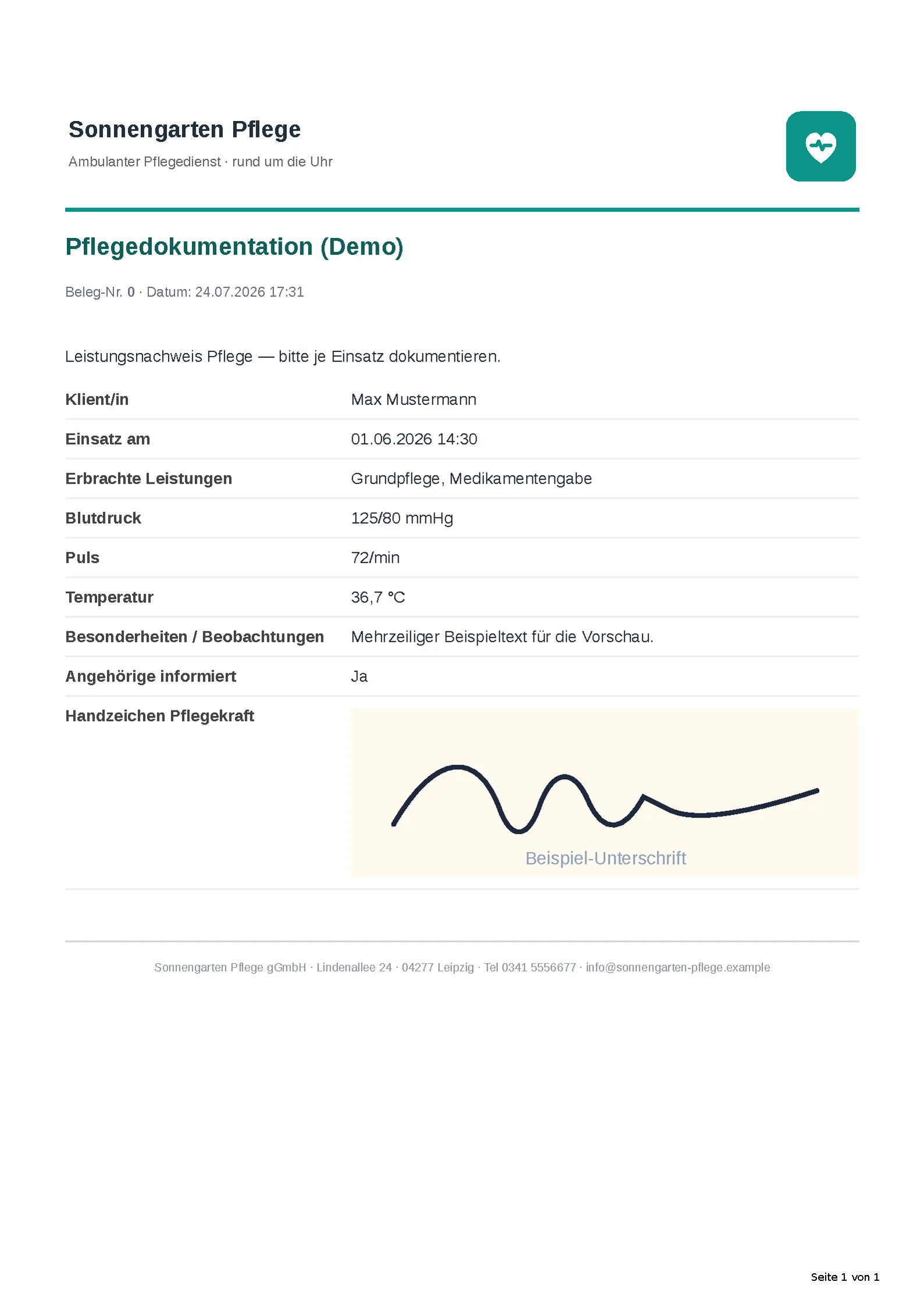 Das automatisch erzeugte PDF-Dokument.